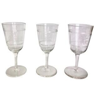 Set of 3 Small Vintage Crystal Etched Cordial Glasses – 4.5" Tall